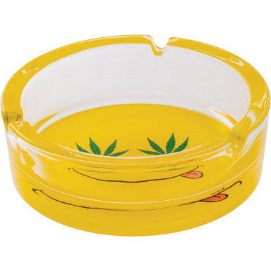 6.25" Yellow Smiley Leaf Glass Ashtray