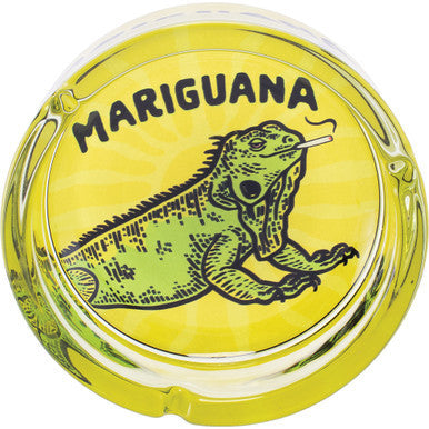 6.25" Yellow Mariguana Glass Ashtray